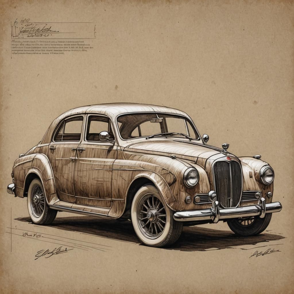 Car Sketch with Intricate Crosshatch Details