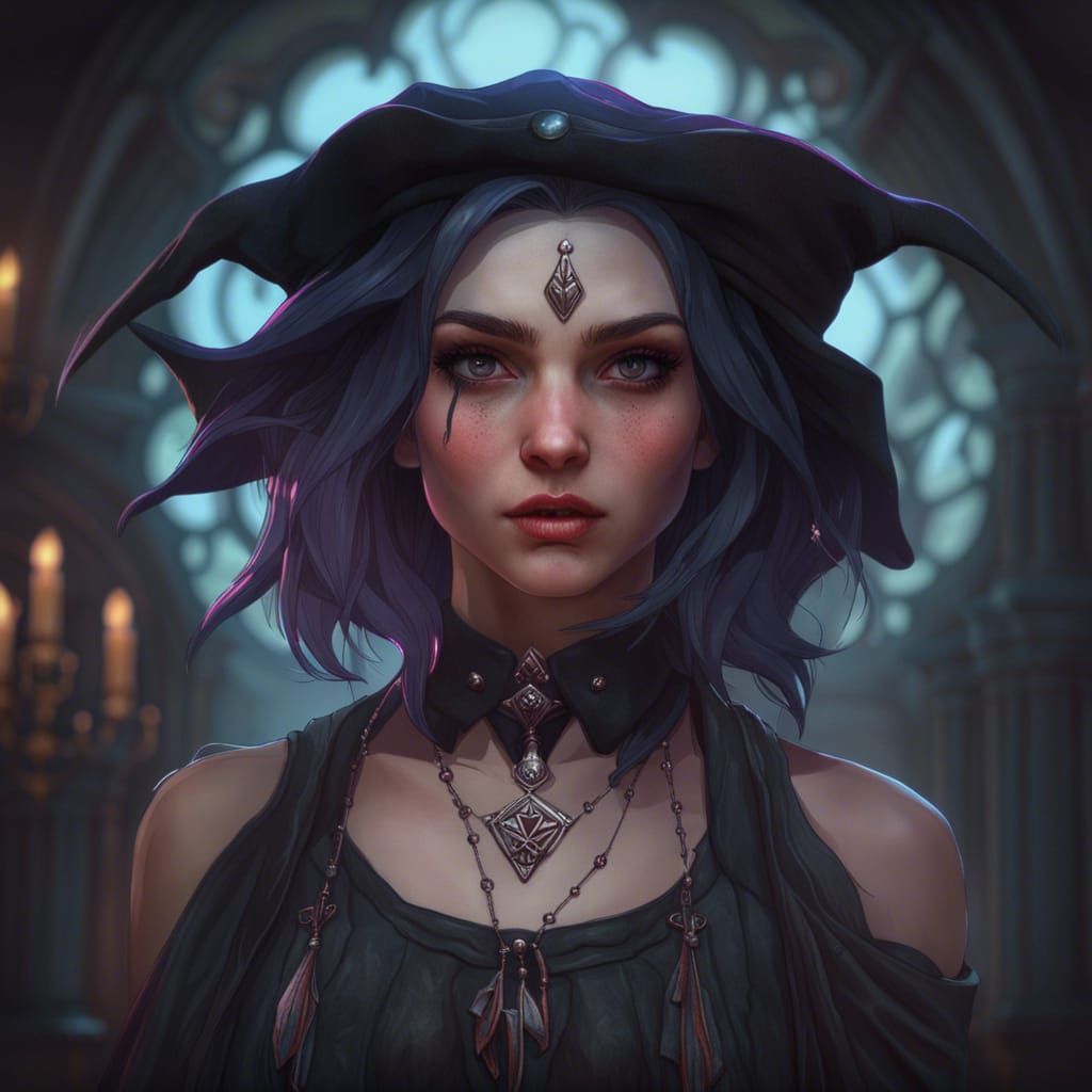 Detailed Portrait of a Young Goth Witch