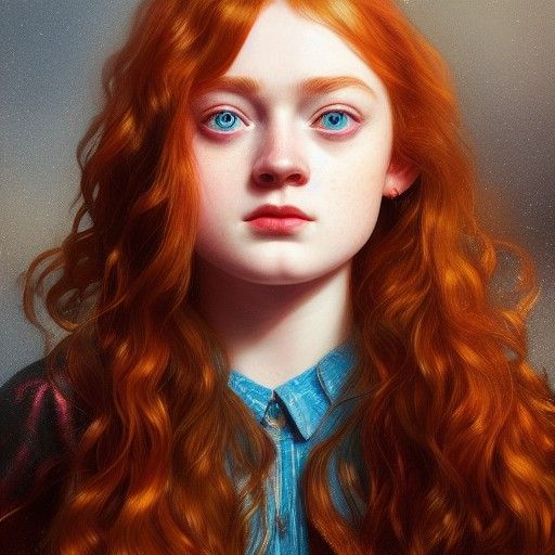 Sadie Sink Portrait in Hyperdetailed Splash Art Style