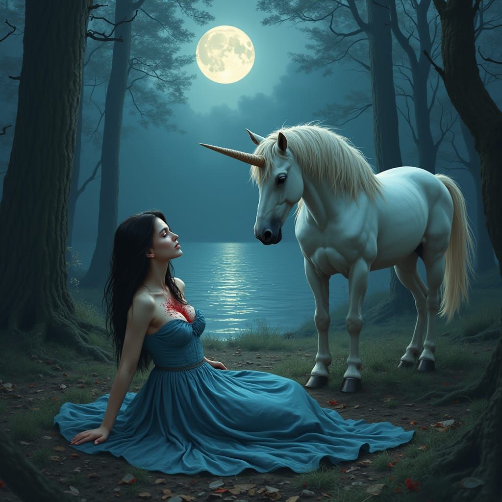 Ethereal Moonlit Encounter in a Haunting Forest