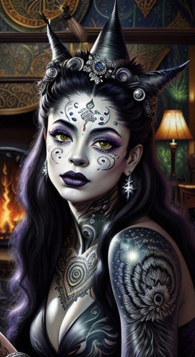 Mystical Portrait of a Woman in Intricate Facial Adornments....