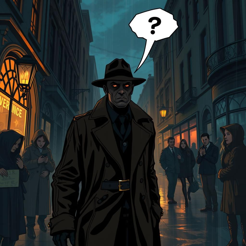 Blacksad in Noir Comic Style with Worried Crowd