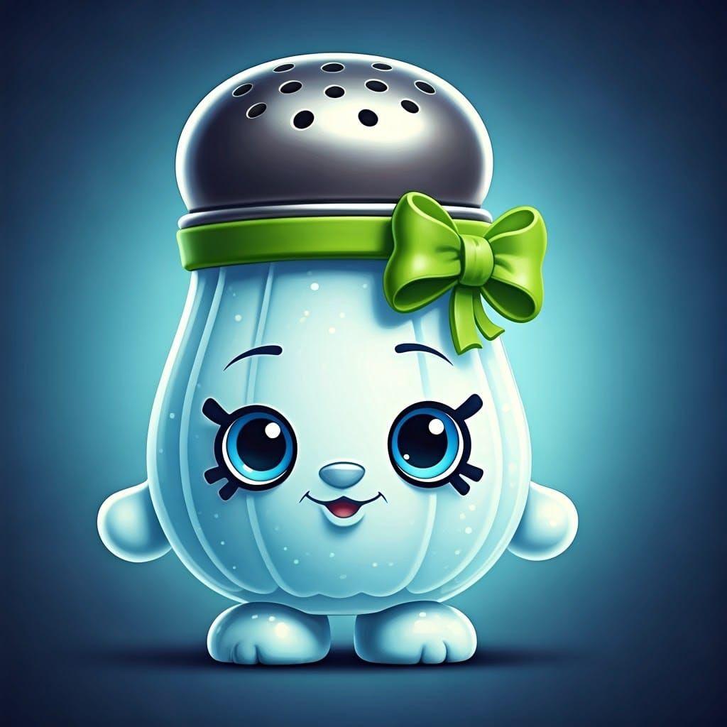 Sleek Shopkin Toy with Vibrant Green Bow and Bright Blue Eye...