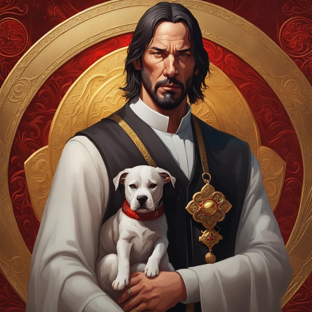 John Wick as Byzantine Saint with Pitbull Puppy