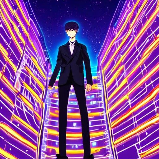 Anime Man in Neon Alleyway: Digital Aurora Art