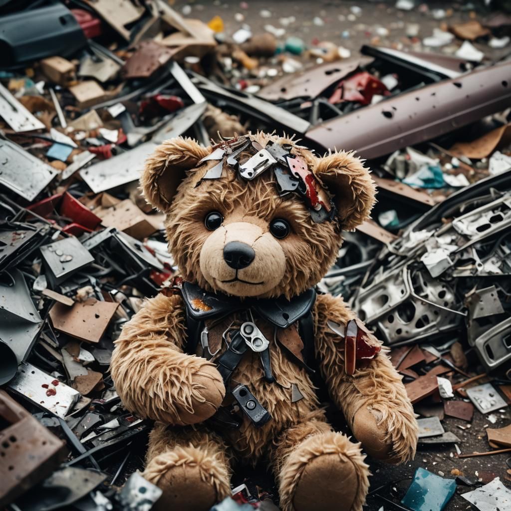 Wounded Teddy Bear Rescues Child: Hyper-Realistic Photograph...