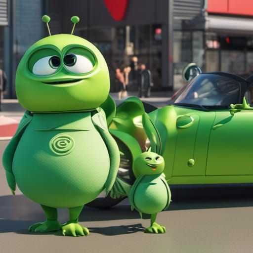 Green Alien Tourists Visit Paris: 3D Digital Art