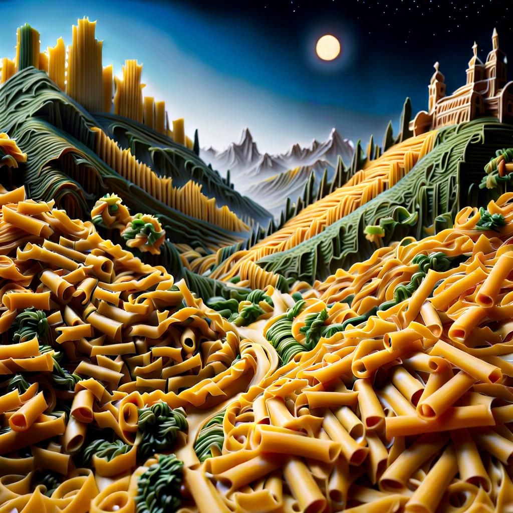 Pasta Landscape with Cinematic Lighting and Textures