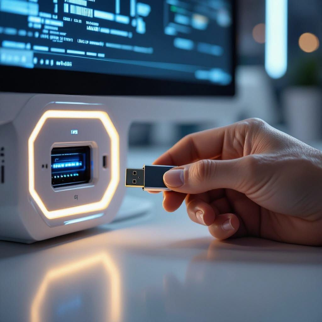 USB Plug-in: Flickering Computer Screen, Cinematic Lighting