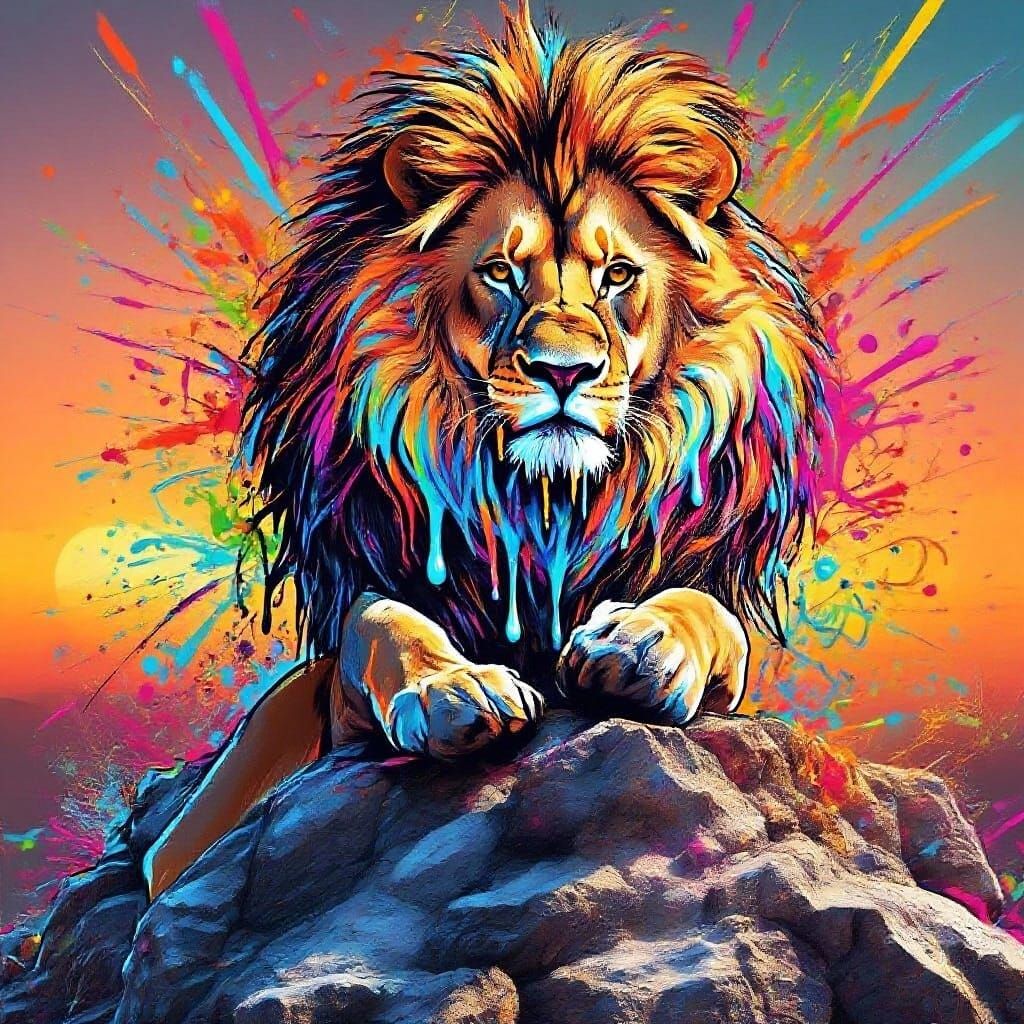 Majestic Lion King in Vibrant Graffiti Splash Art