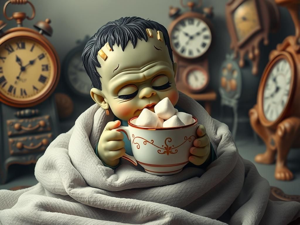 Cuddly Frankenstein Baby in Surreal Setting