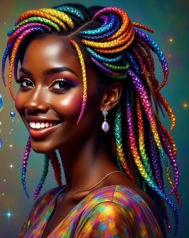 Radiant Woman with Diamond in Multicolored Light