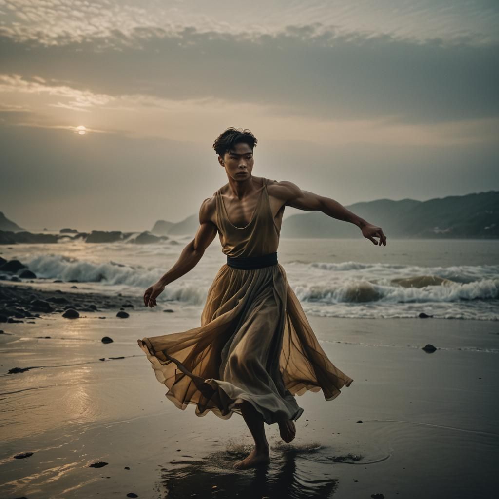 Moody Film Noir: Boy Dancing in Flowing Dress