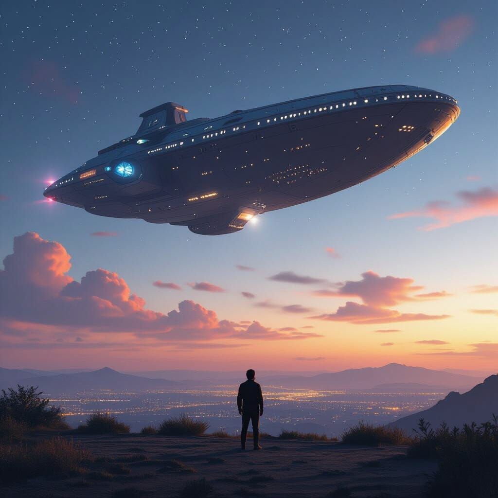 Vast Starship at Twilight: Matte Painting Concept Art