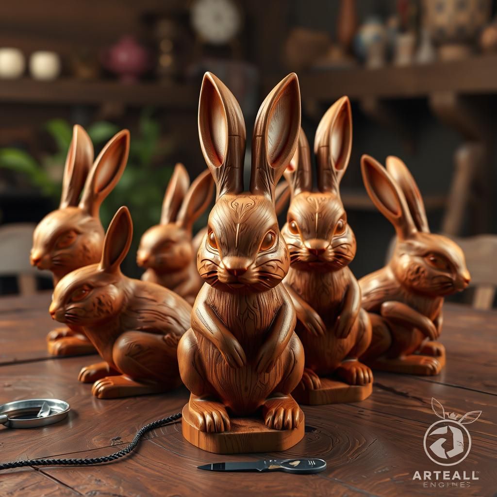 Fantastical Wooden Bunnies Art Collection