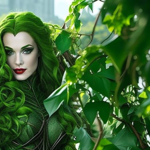 Poison Ivy Sprouts Vines in Gotham, Hyperdetailed Art