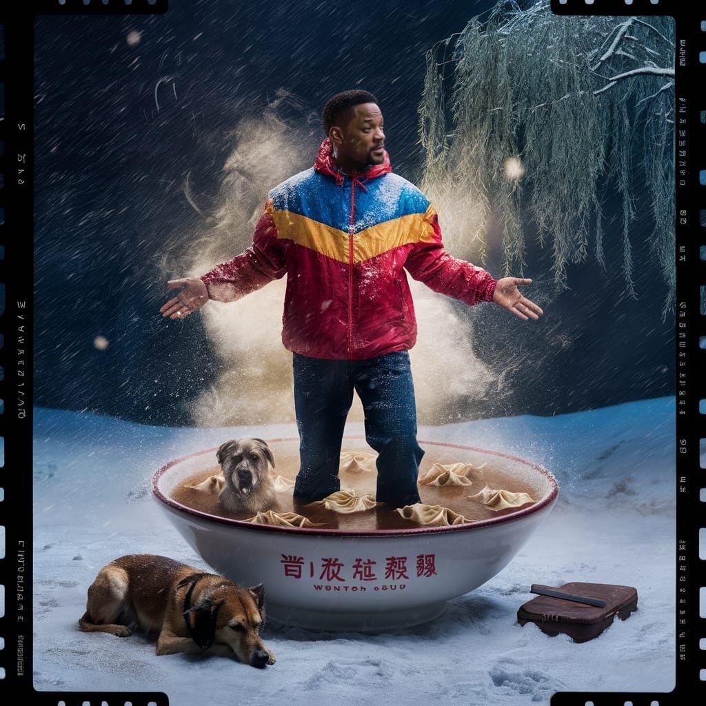 Cinematic Will Smith Wonton Soup Winter Scene