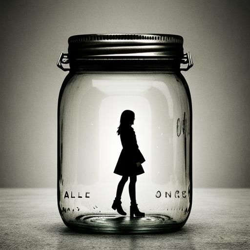 Woman with Suitcase in Jar: Melancholic Isolation