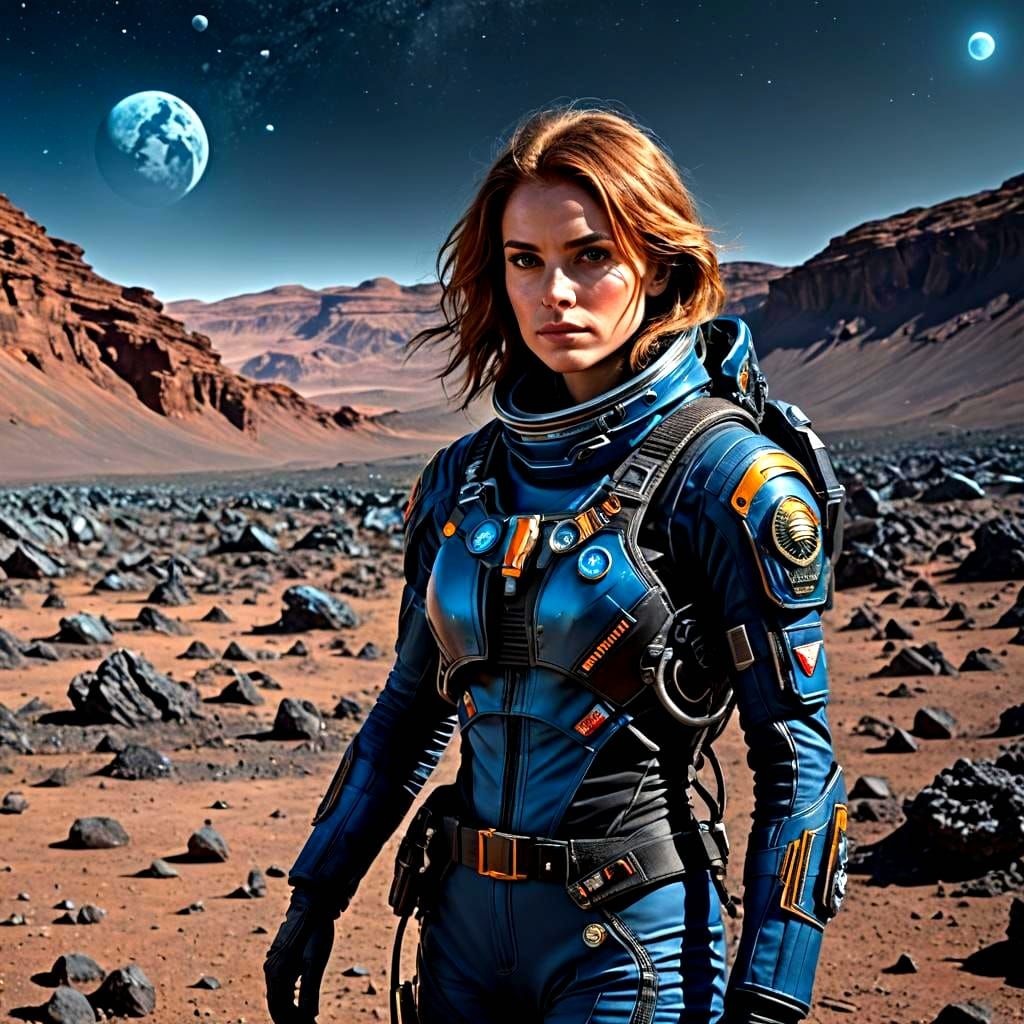 Female Space Explorer on Alien Planet in HDR