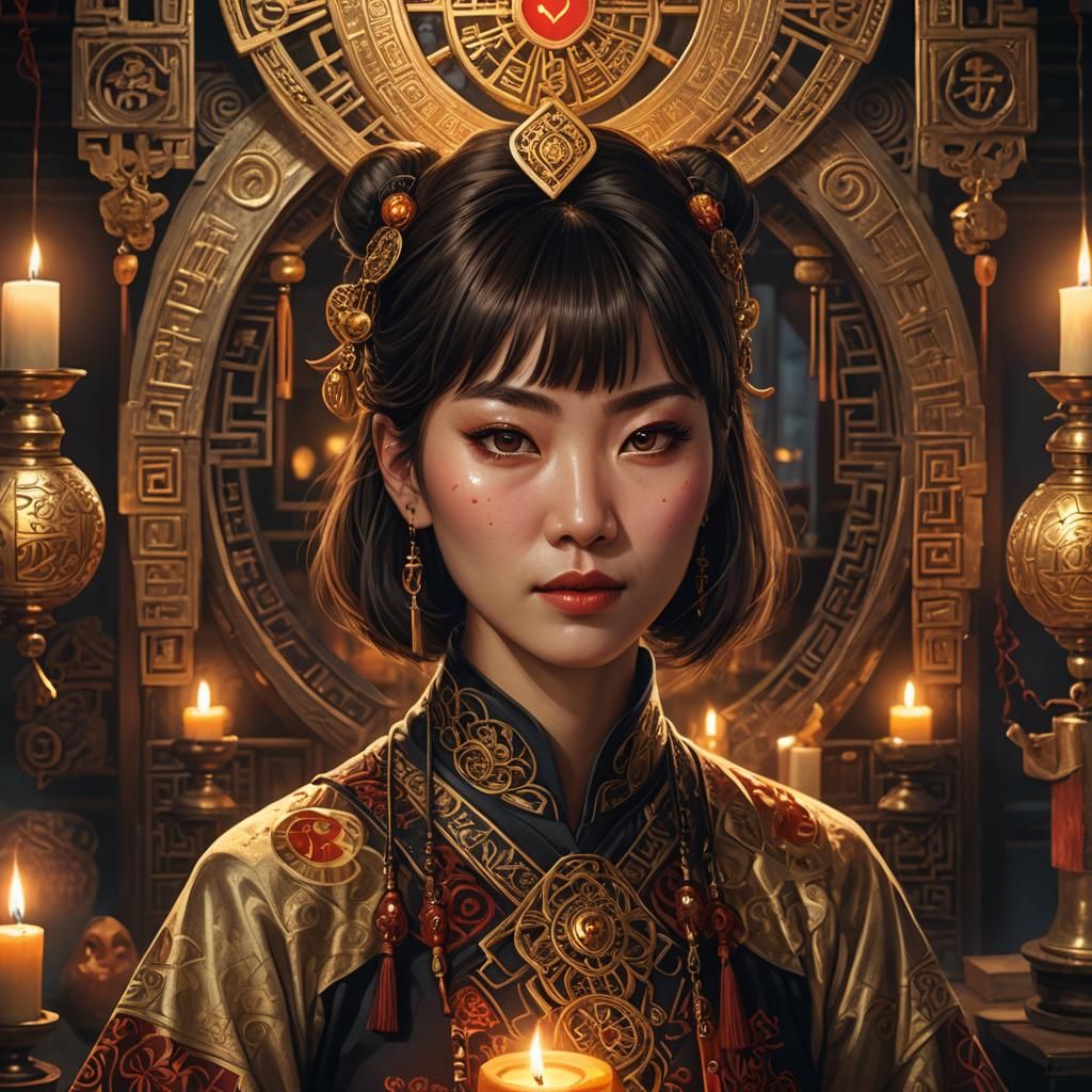 Chinese Woman Portrait with Mystical Aura in Hyperrealism