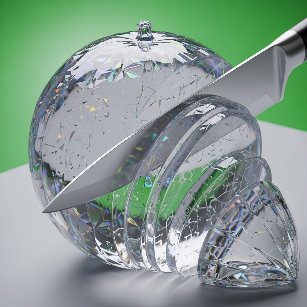 Glossy Glass Watermelon with Iridescent Reflections on Cutti...