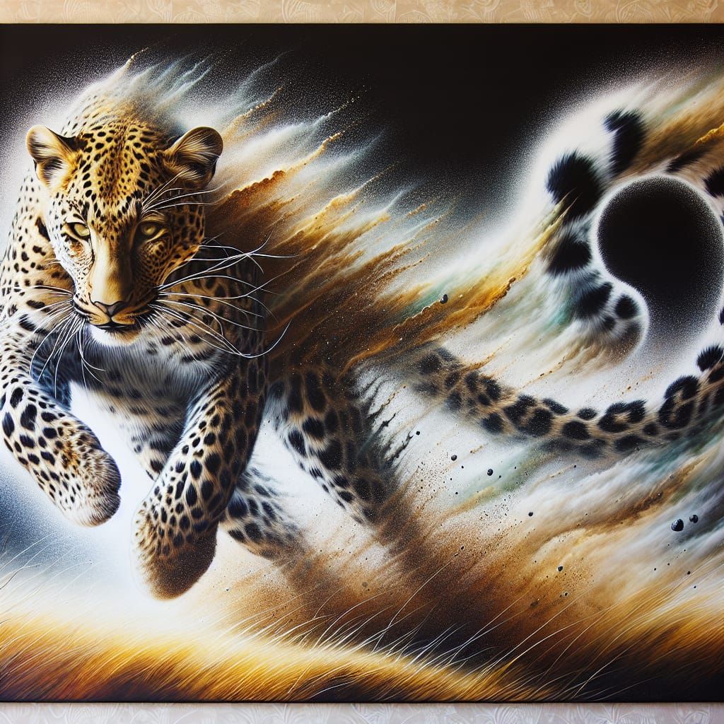 Leopard Leaps from Savanna Wall: A Wildlife Painting