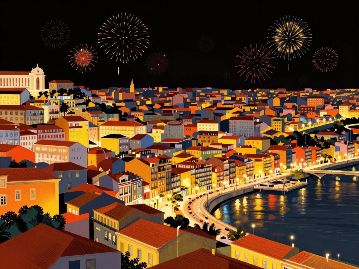 Vibrant Lisbon Cityscape at Night