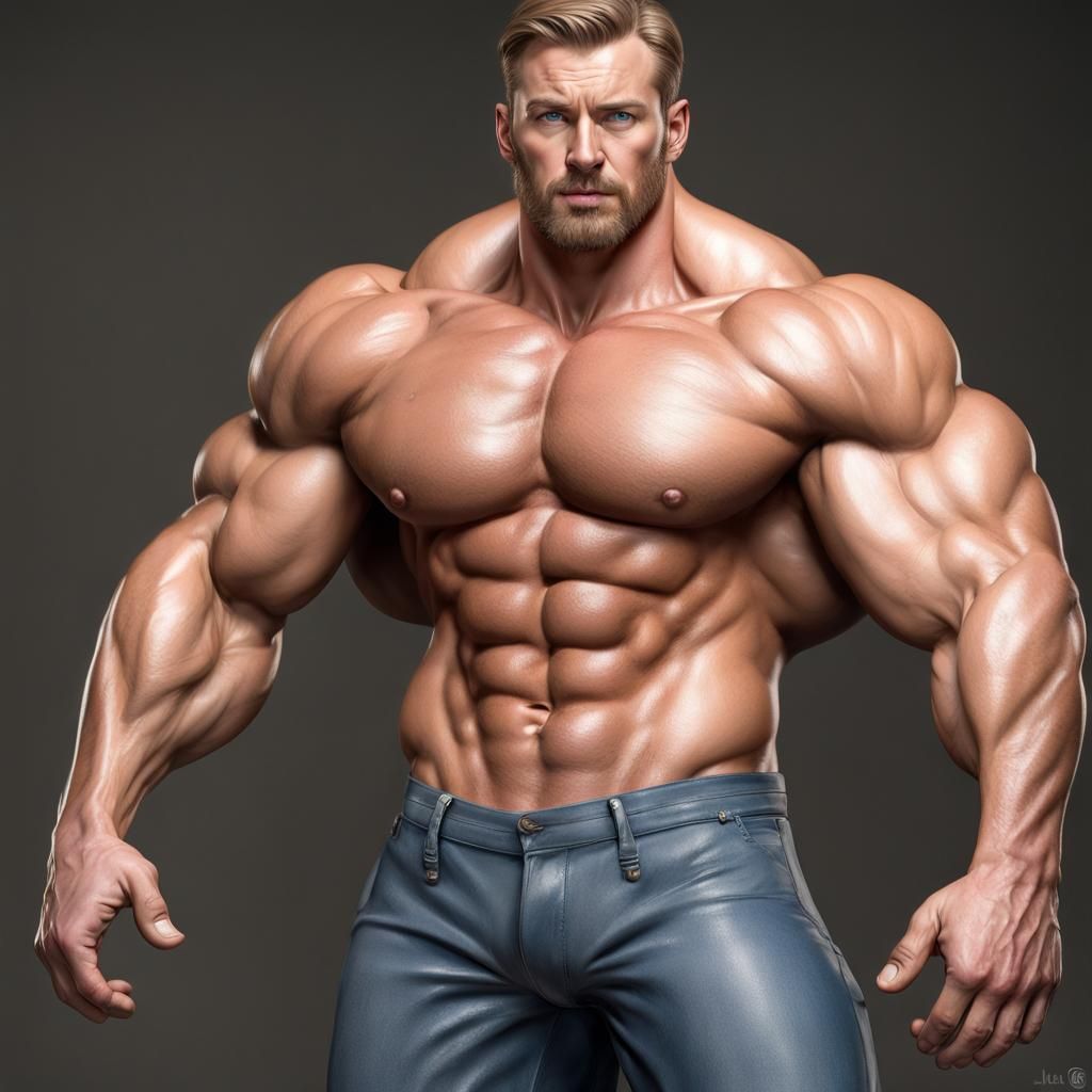 Hyperrealistic Bodybuilder Flexing with Dramatic Lighting