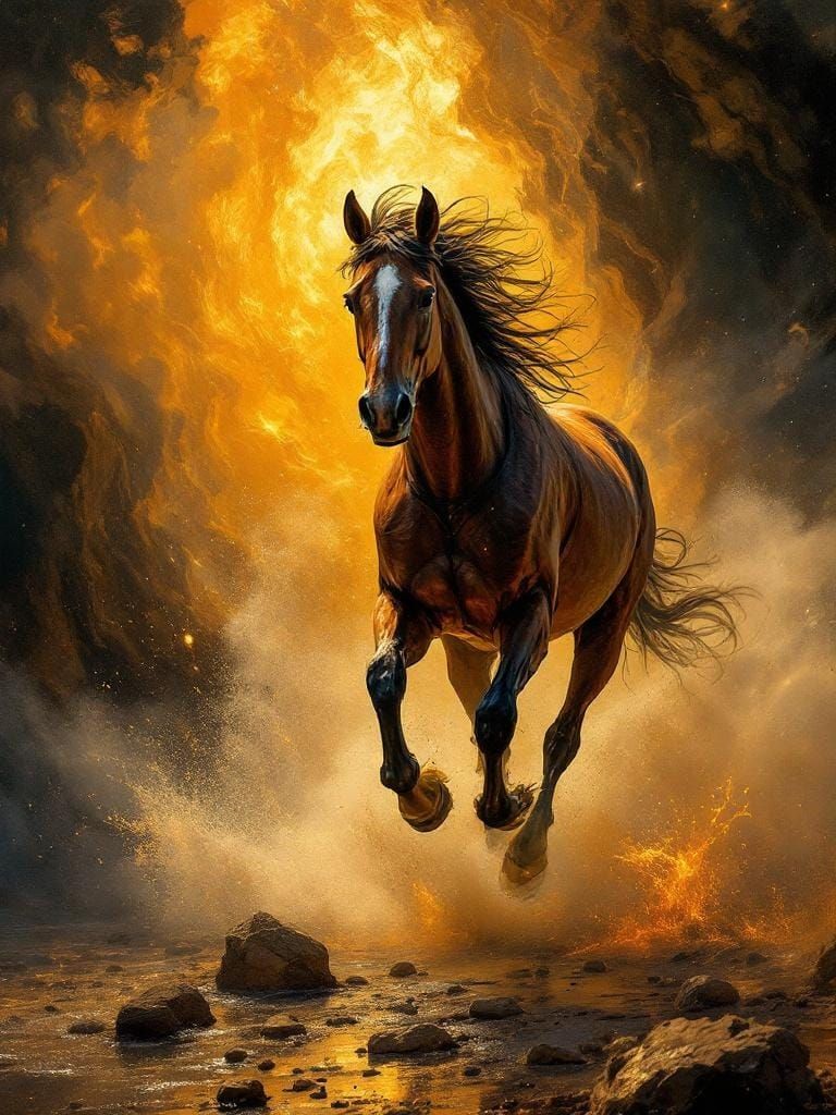 Horse Running Free in Magical Realism Style