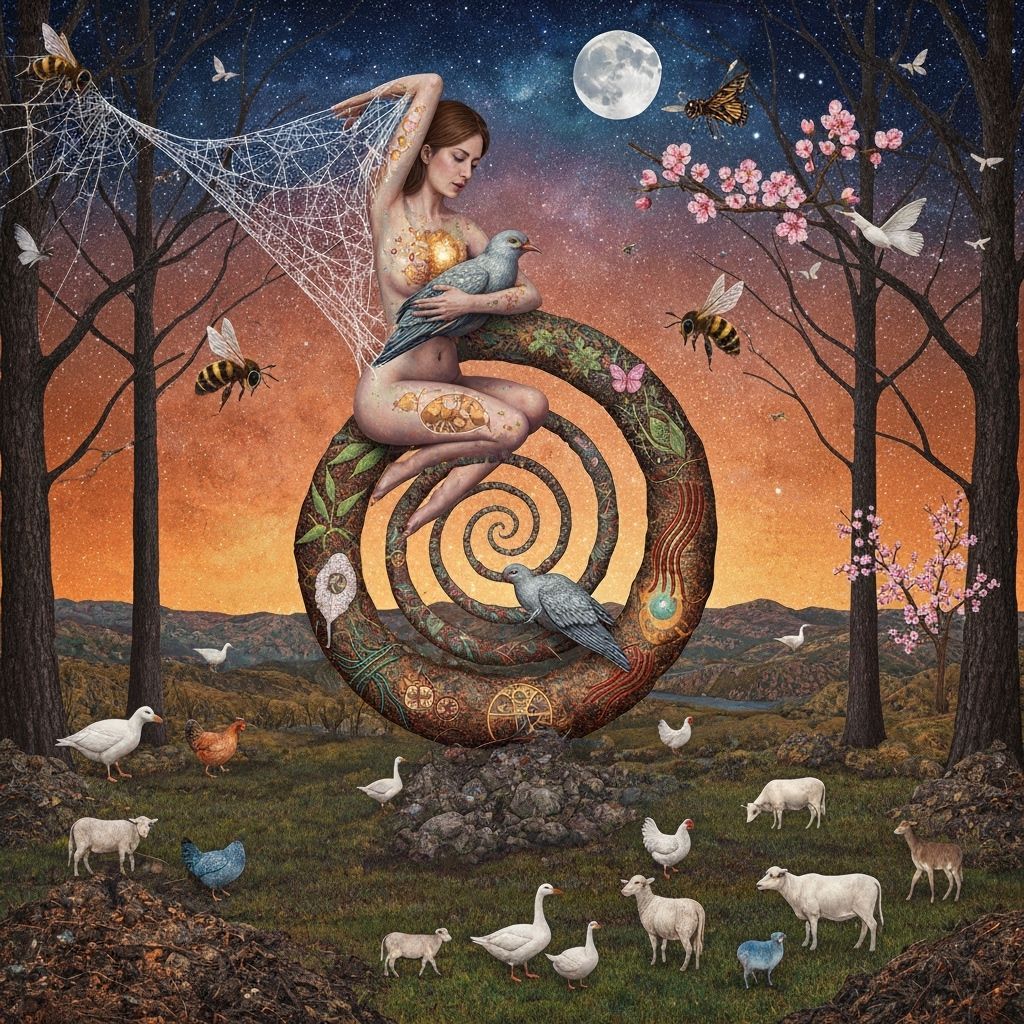 Sculptor Trapped in Bio-Art Spider Web Sculpture