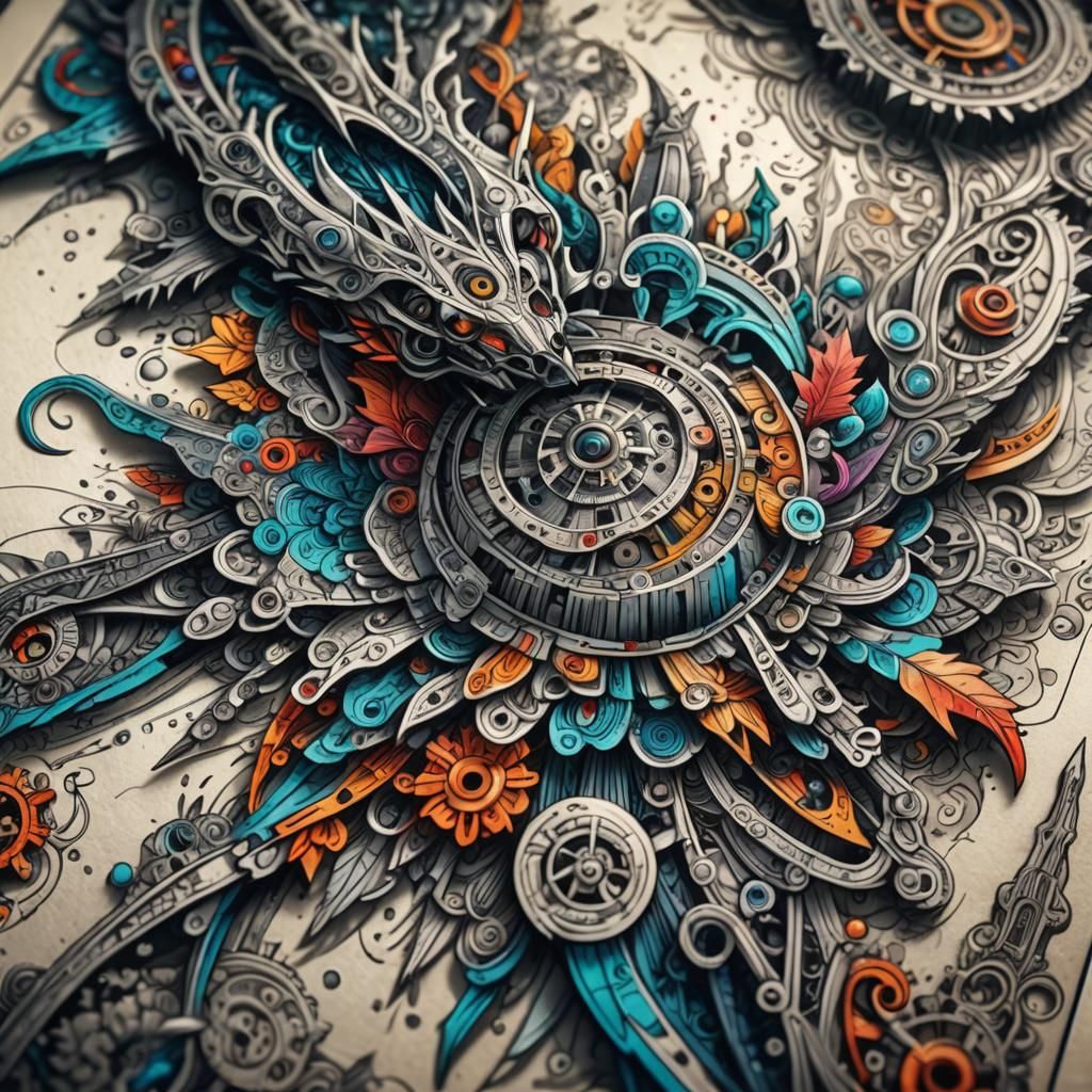 Hyperrealistic Doodle World on Paper: Detailed Macro Shot