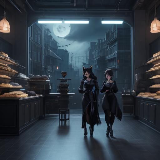 Adorable Jiji Cat in Bakery, Studio Ghibli Style