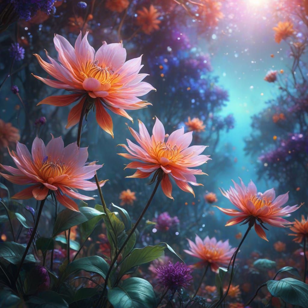 Surreal Blooming Garden in Vibrant Oil Painting Style