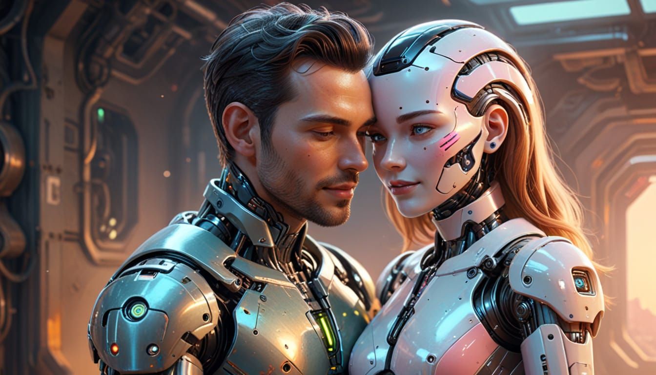 Loving Android Companion in Futuristic Digital Painting