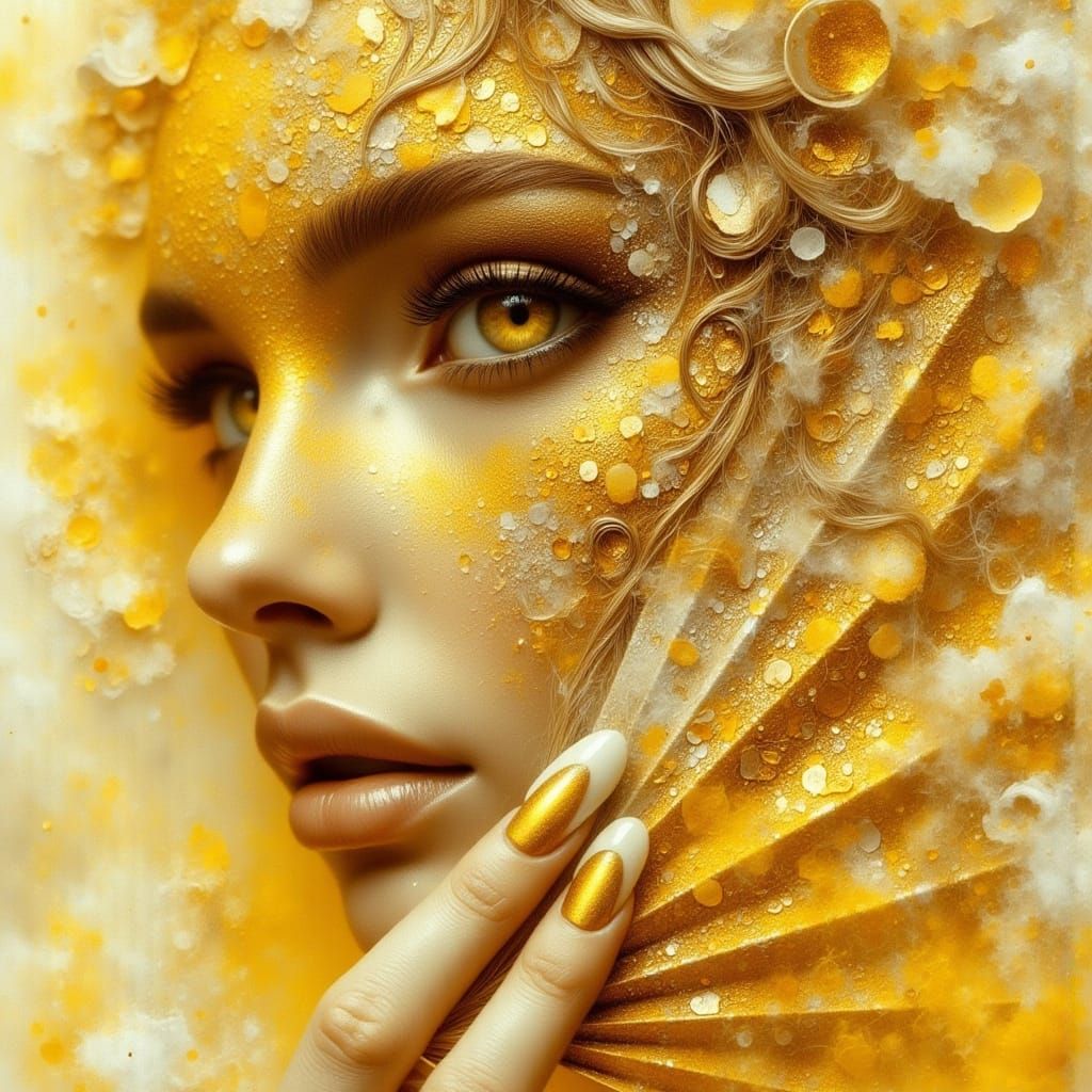 Ethereal Gold Grunge Portrait in Dreamy Masterpiece Style