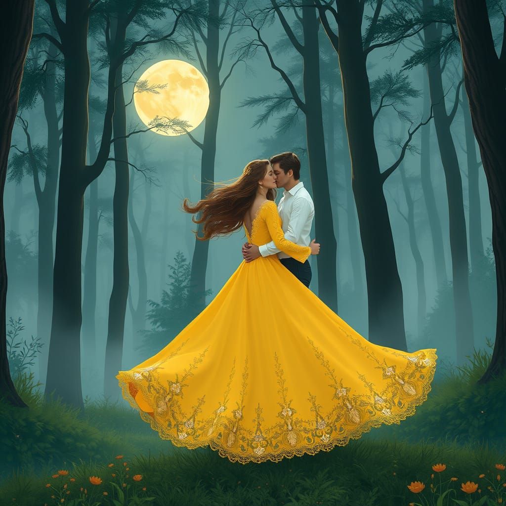 Woman Dancing in Moonlight: Dreamy Art Nouveau Style