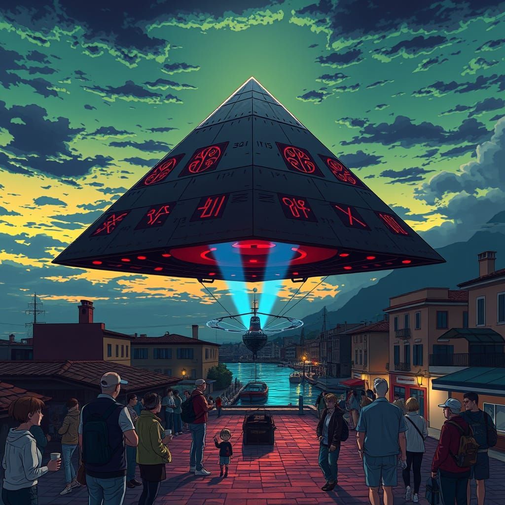 Surreal Livorno Port Scene in Futuristic Dusk