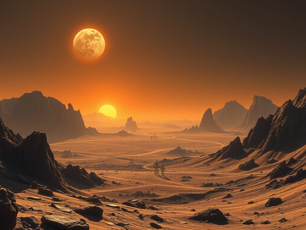 Barren Alien Moonscape with Glowing Horizon