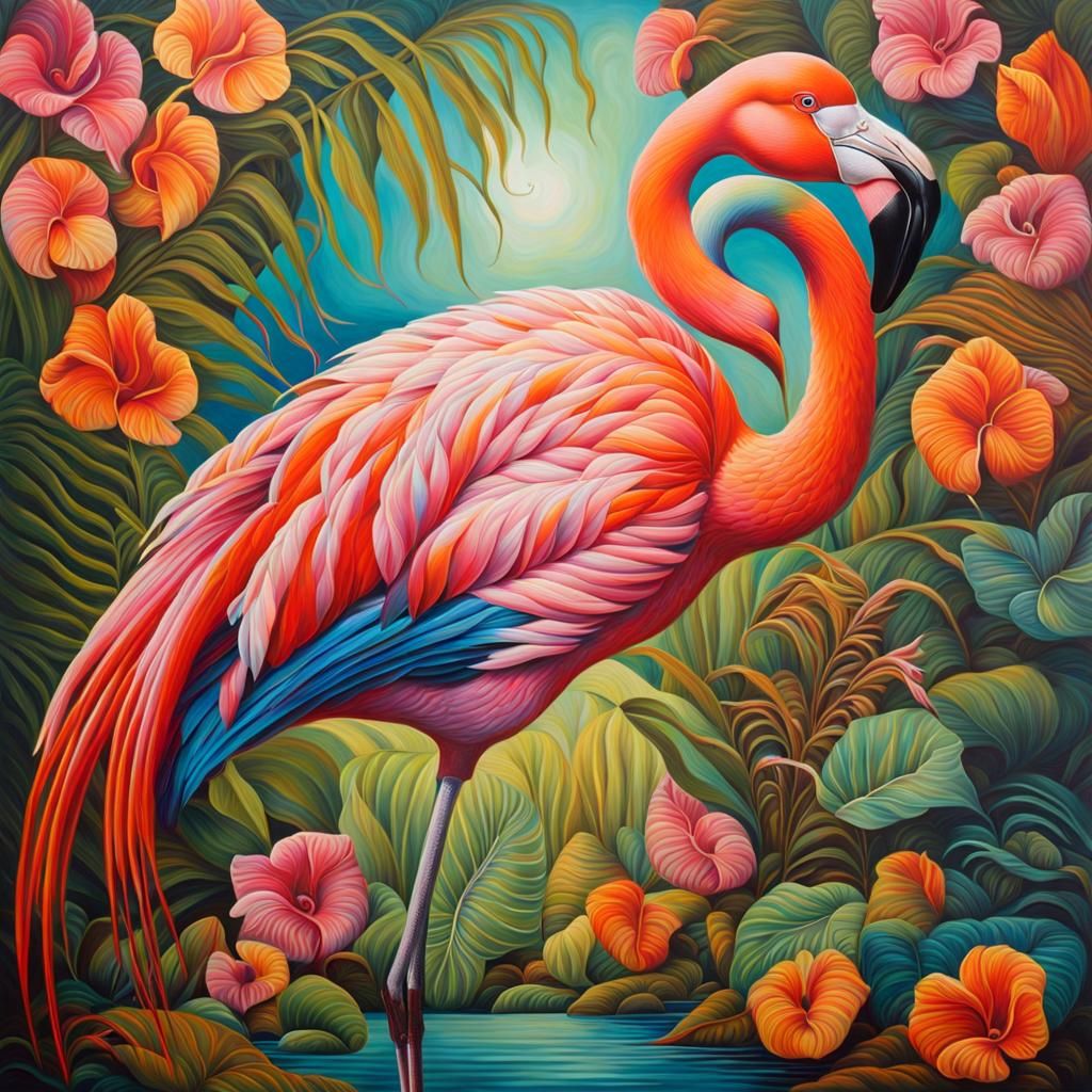 Psychedelic Flamingo Portrait in a Surreal Style