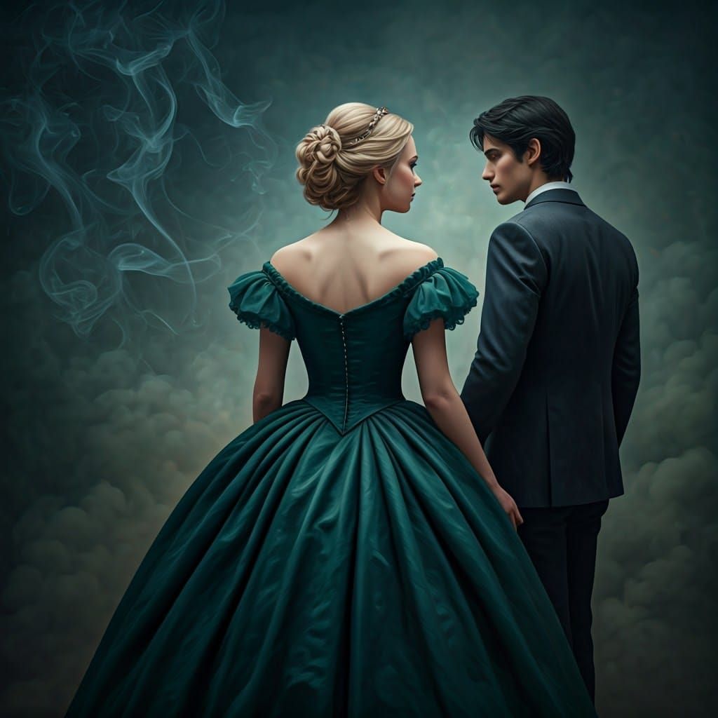 Elegant Couple in Mystical Setting, Ethereal Fantasy Art