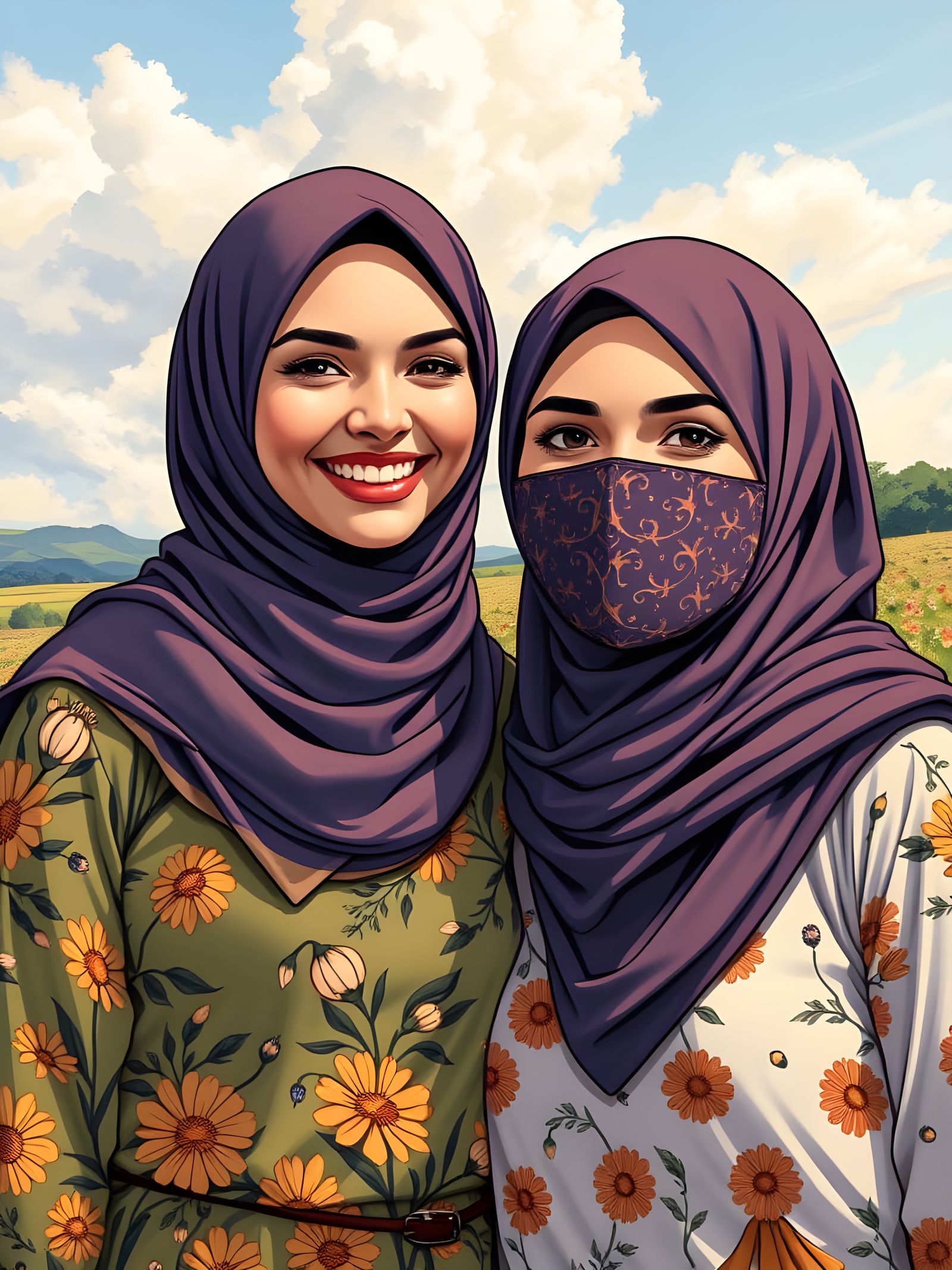 Comic Book Portrait: Two Friends in Hijab