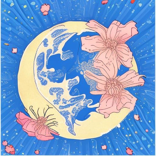 Earth in Origami Style with Wave and Flowers