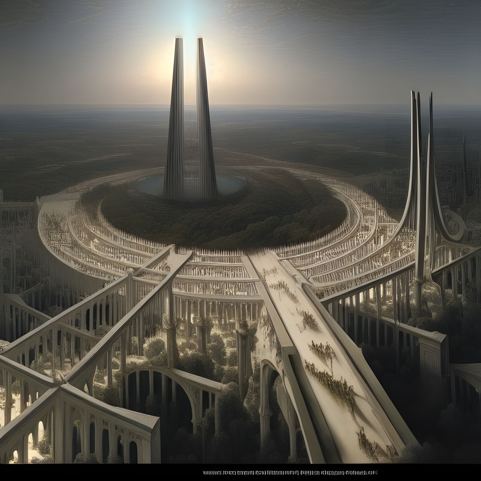 Surreal Arch Network with Bizarre Beings in 3D