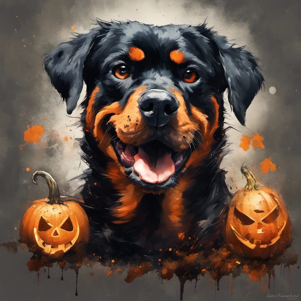 Happy Halloween Rottweiler with Skeleton Arm