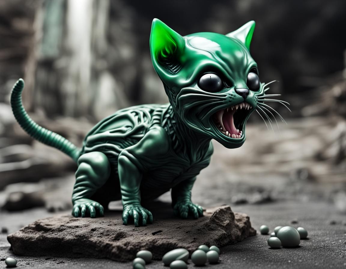 Hyperrealistic Kitten Xenomorph in Derelict Spaceship