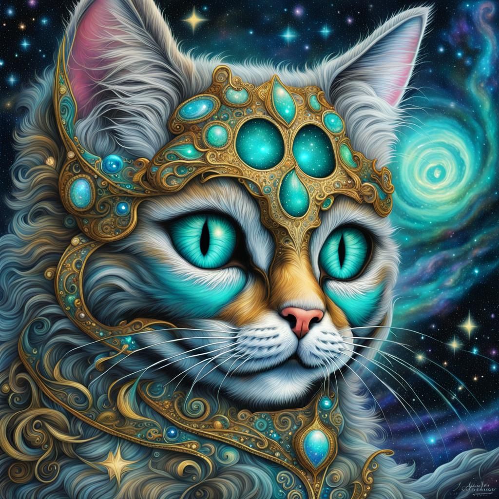 Psychedelic Cosmic Kitten in Baroque Style