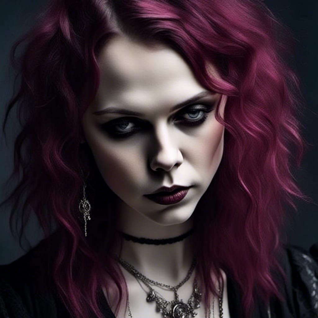 Gothic Figure with Nose Ring in Magenta and Burgundy