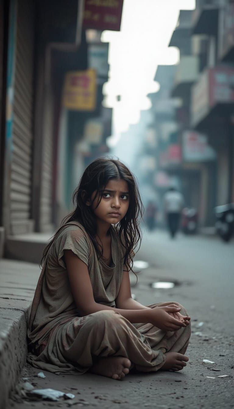 Sad Girl in Bettiah Street with Cinematic Lighting