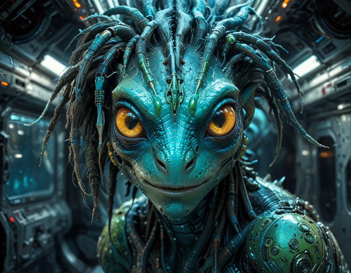 Cybernetic Lizard Alien Portrait in Fine Art Style