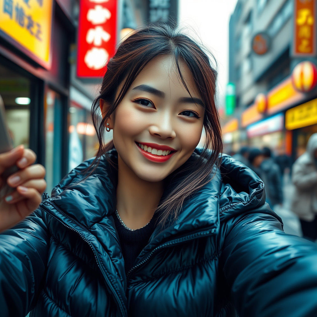 Stylish Woman's Confident Selfie in Hyperrealistic Style